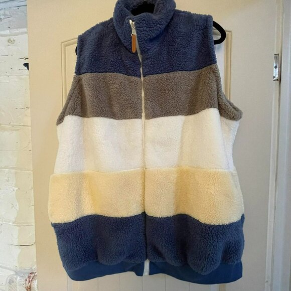 SHERPA fleece vest men SIZE 4XL ,colorblock, full zip, oversized. 2 side pocket - Picture 1 of 8
